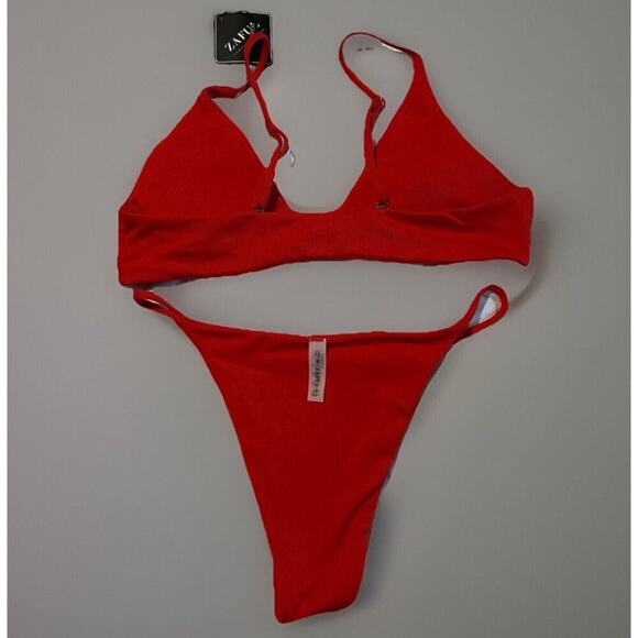 Zaful Red O-Ring Bikini Set Medium Women’s Ribbed Triangle Swimwear Two Piece - Picture 2 of 9